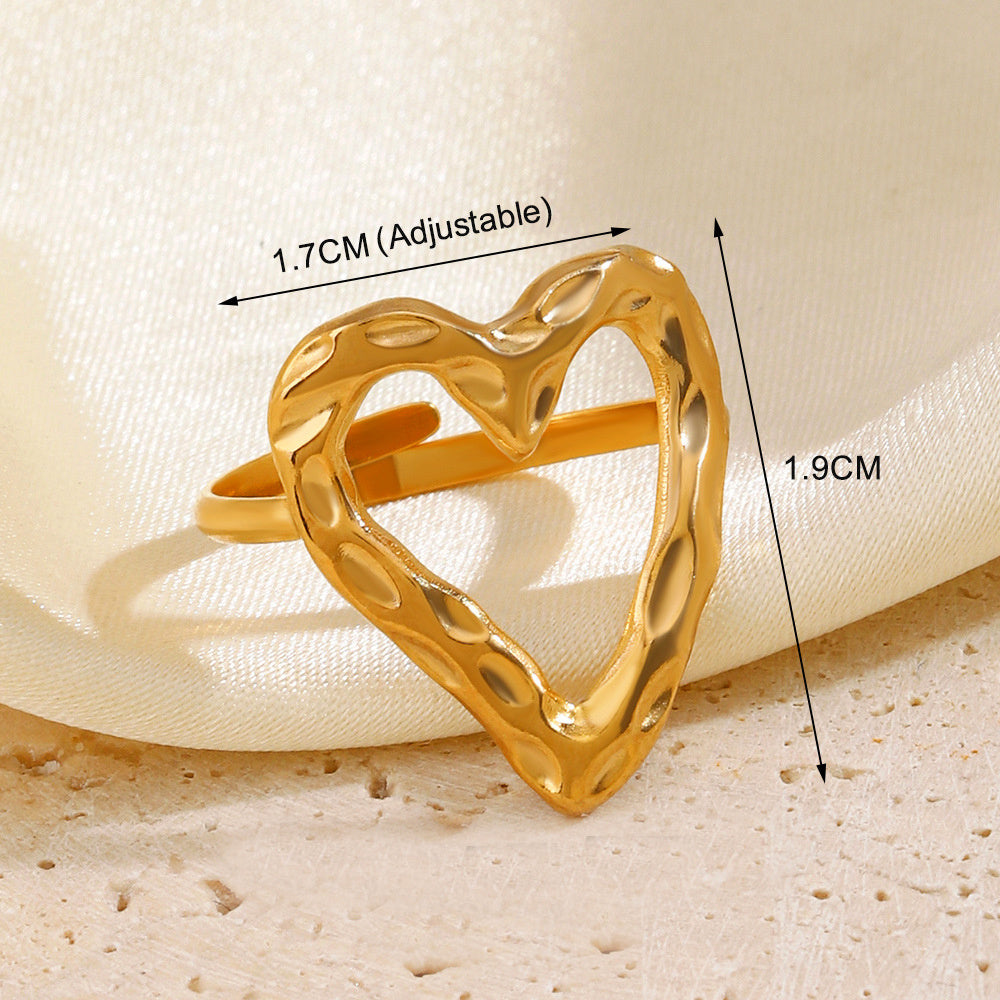 Melted Love Heart Adjustable Stainless Steel Ring
