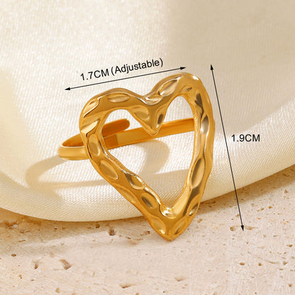 Melted Love Heart Adjustable Stainless Steel Ring