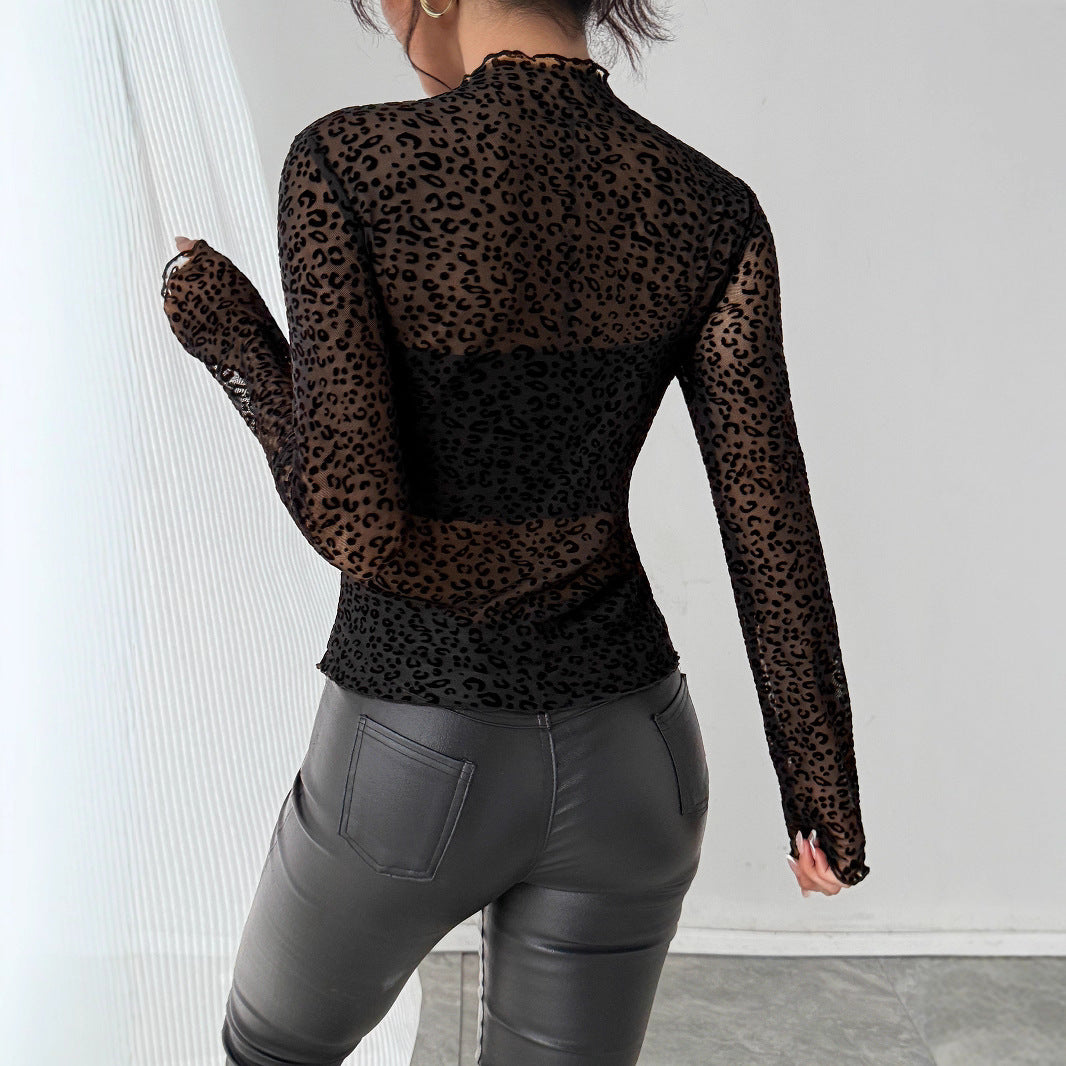 Black Mesh Long Sleeve Top