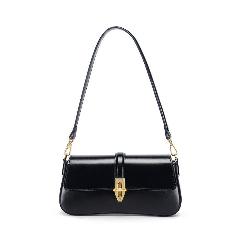 Baguette Shoulder Leather Bag with Twist Lock