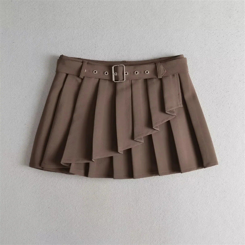 Pleated Micro Mini Skirt with Belt Detail