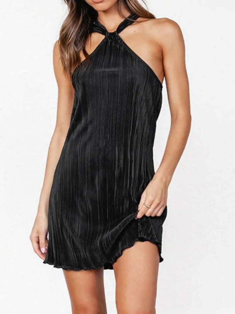 Pleated Halter Mini Dress