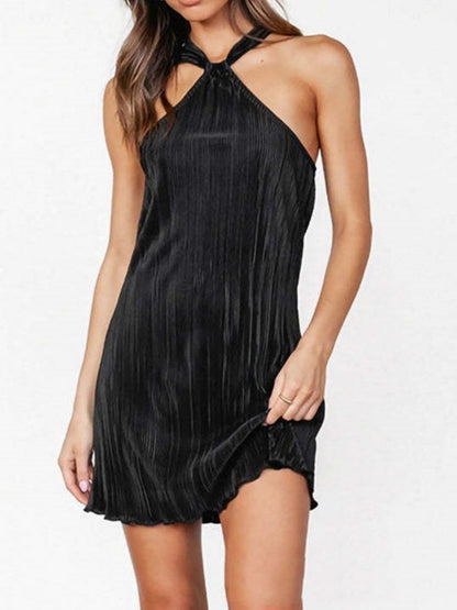 Pleated Halter Mini Dress