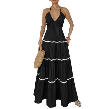 Black V-Neck Halter Maxi Dress