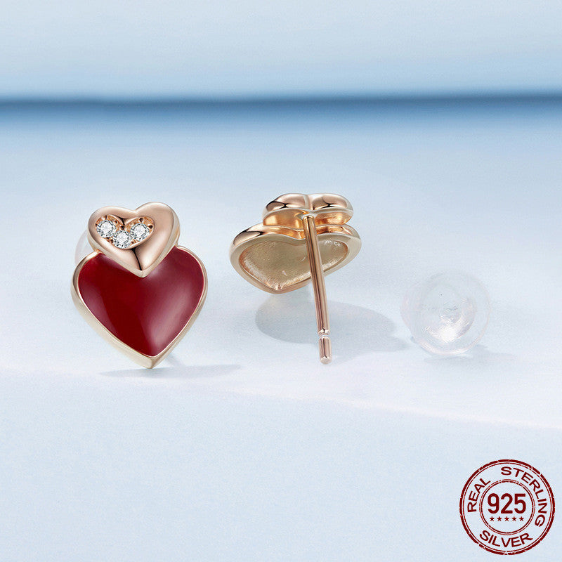 Queen of Hearts Stud Earrings - S925 Sterling Silver