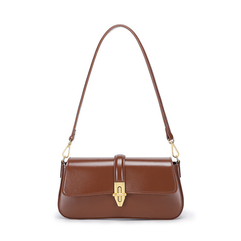 Baguette Shoulder Leather Bag with Twist Lock