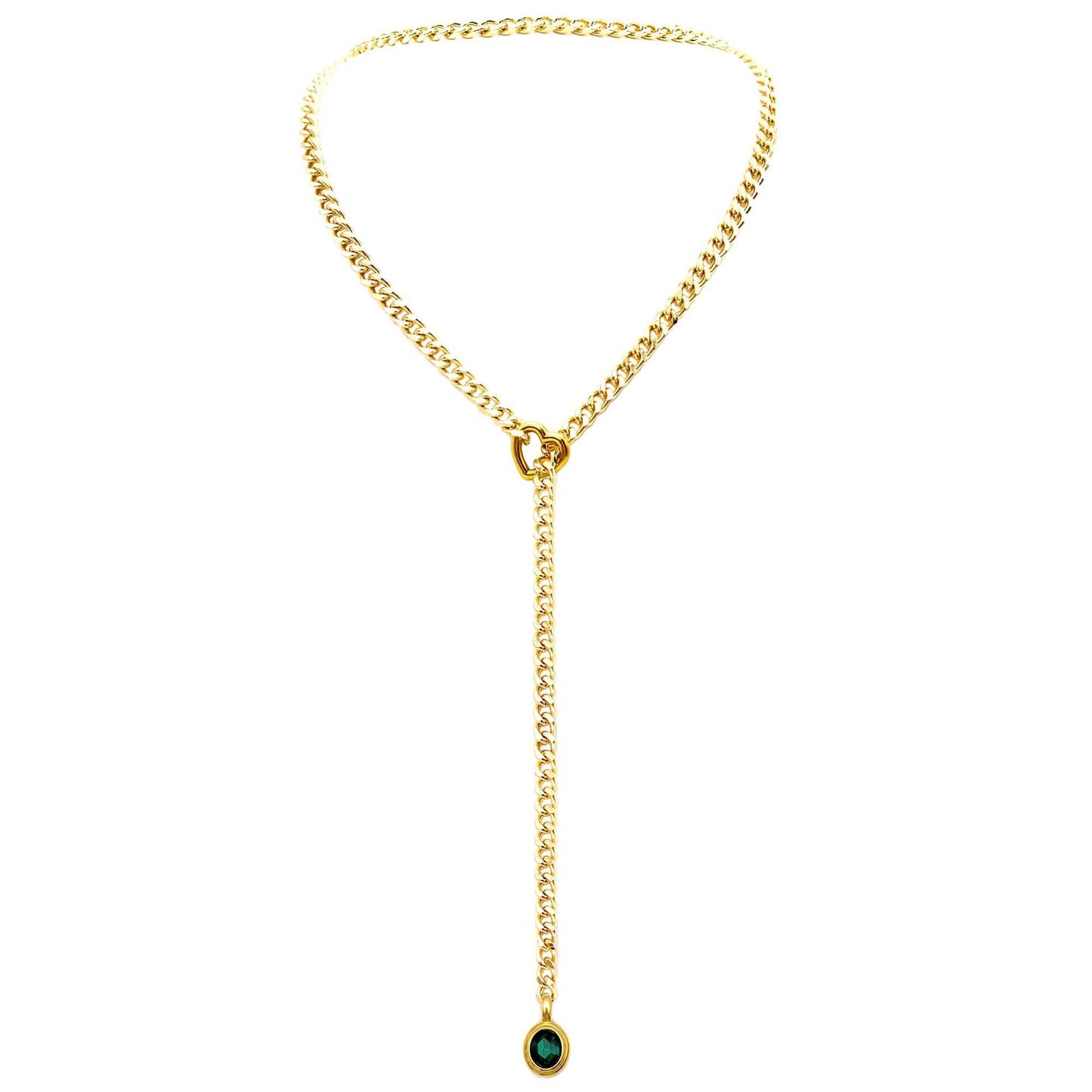 18K Gold Heart Ring Slide Chain Necklace