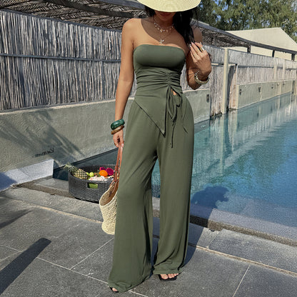 Green Drawstring Top and Pants Set
