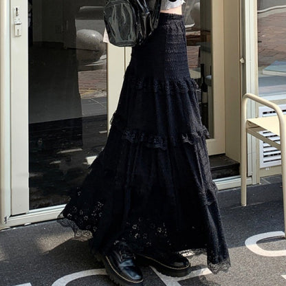 Romantic High Waist A-Line Maxi Skirt
