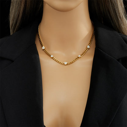 Diamond Heart Chain Necklace - Titanium Steel