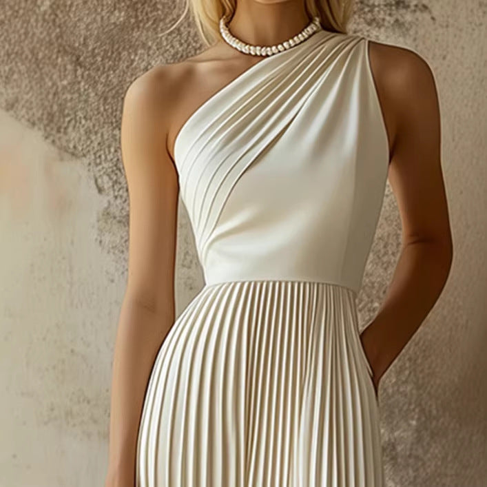 White Pleated Midi Dress
