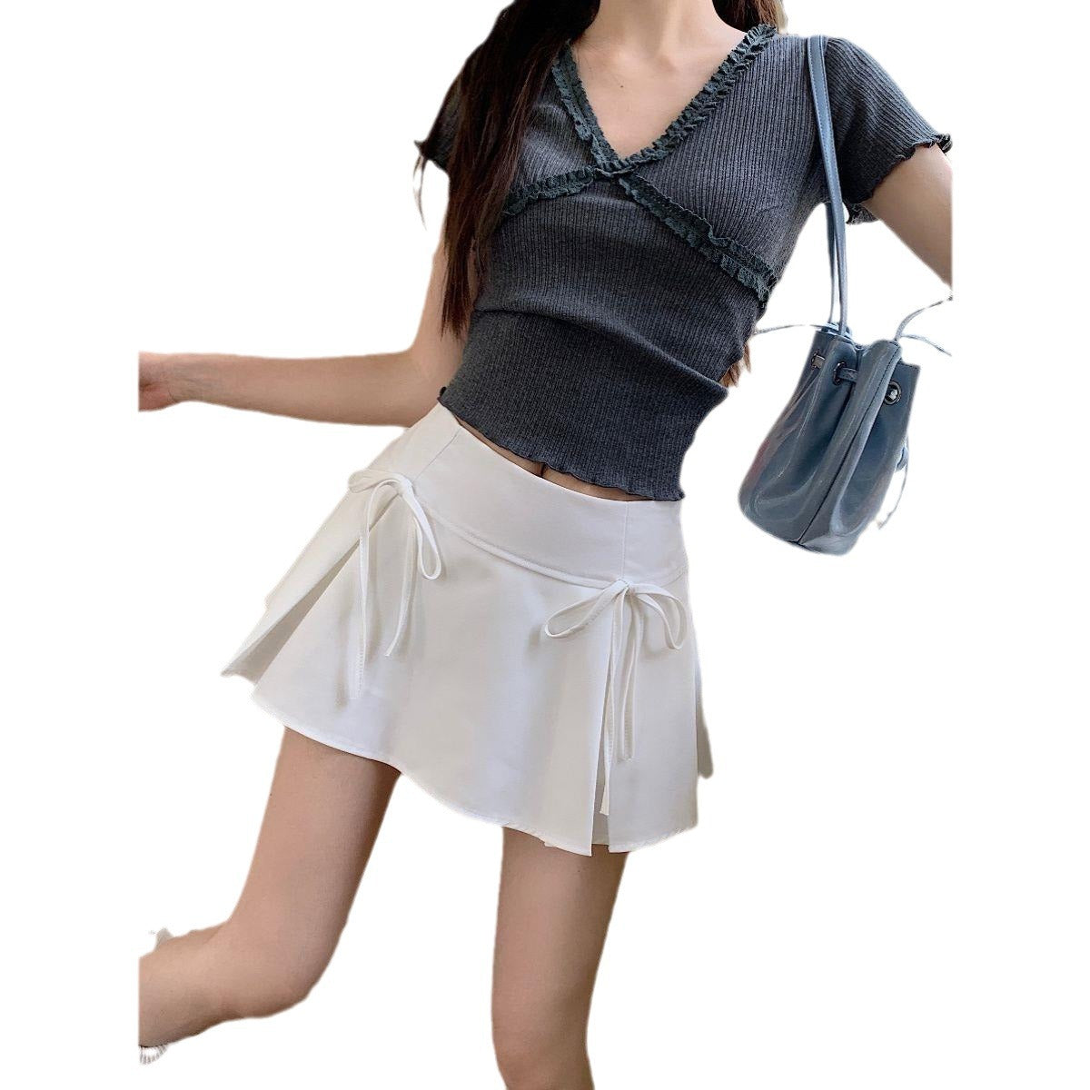 Bow Lace-Up A-Line Mini Skirt