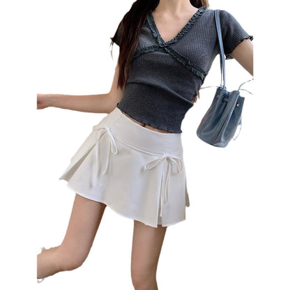 Bow Lace-Up A-Line Mini Skirt