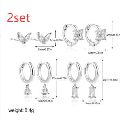 Copper Plating Zircon Geometric Square Four-piece Earrings