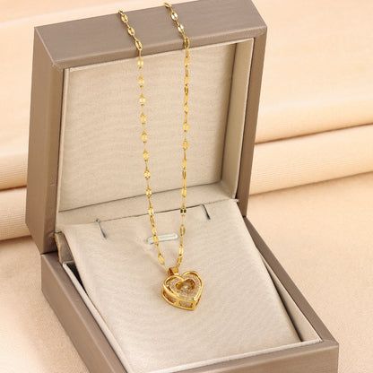 Love Necklace with Double-layer Pendant and Rhinestones