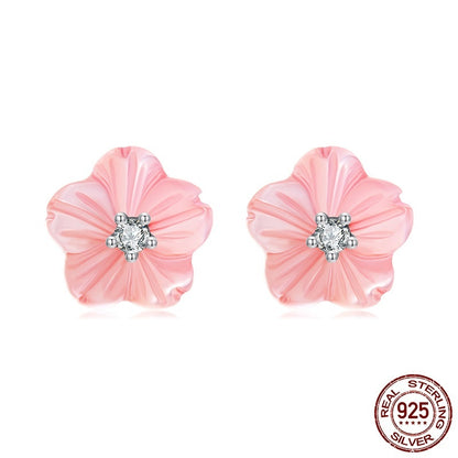 Flower Heart Stud Earrings - S925 Sterling Silver