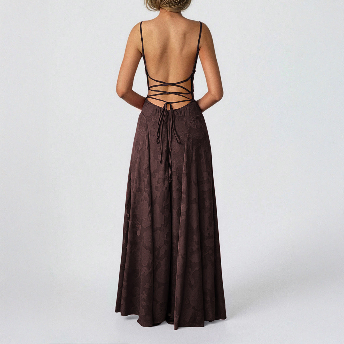 Backless Spaghetti Strap Maxi Dress - A-Line