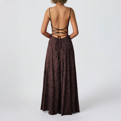 Backless Spaghetti Strap Maxi Dress - A-Line