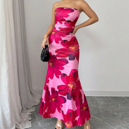 Pink Floral Bodycon Maxi Dress
