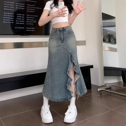Asymmetric Fishtail Denim Skirt