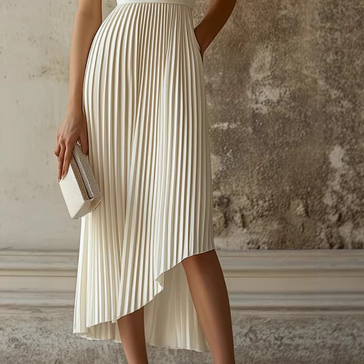 White Pleated Midi Dress
