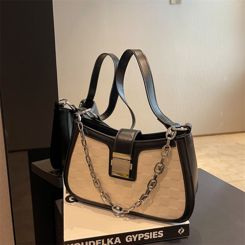 Grid Chain Shoulder Bag - Color Block
