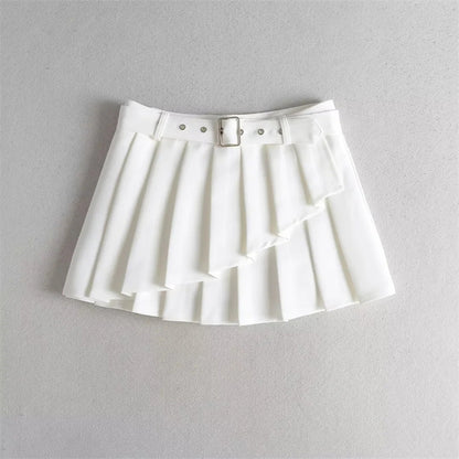Pleated Micro Mini Skirt with Belt Detail