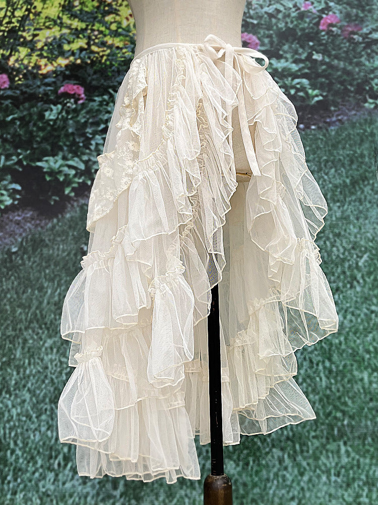 Ruffle Layer Tulle Veil Overlay Skirt
