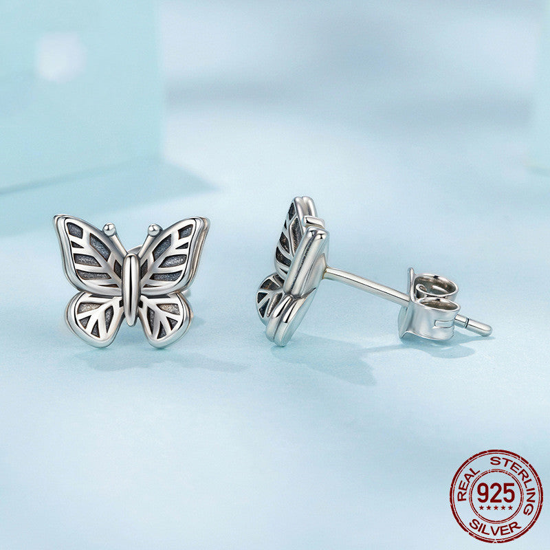 Retro Butterfly Stud Earrings - S925 Sterling Silver