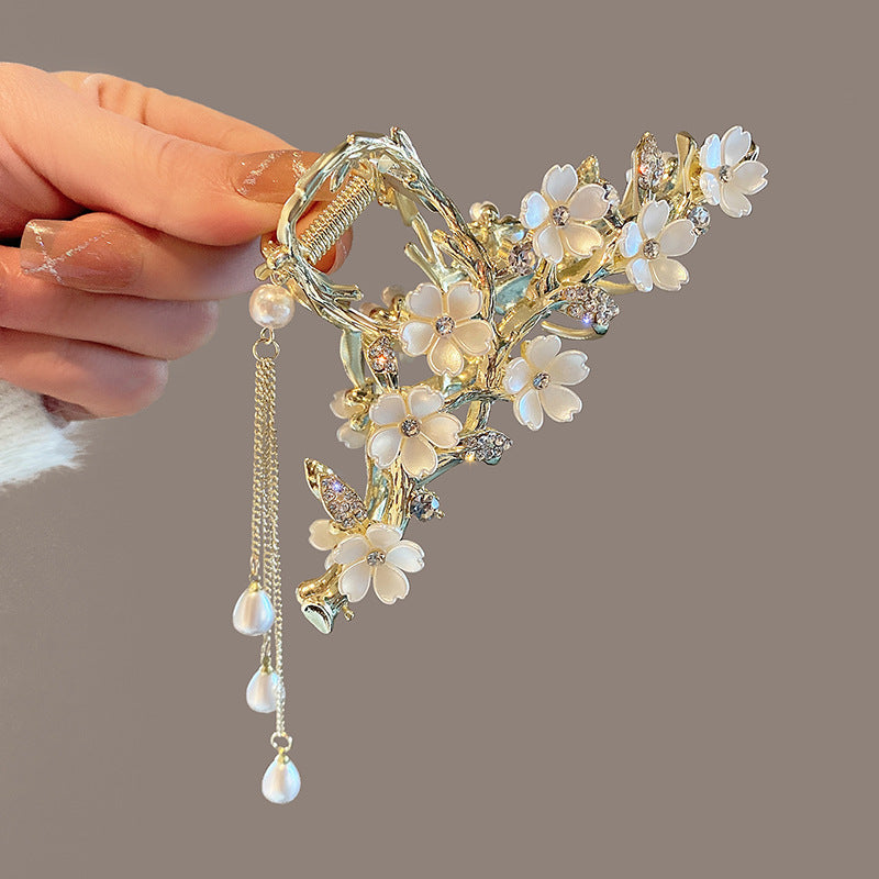 Pearl & Crystal Orchid Tassel Hair Clip
