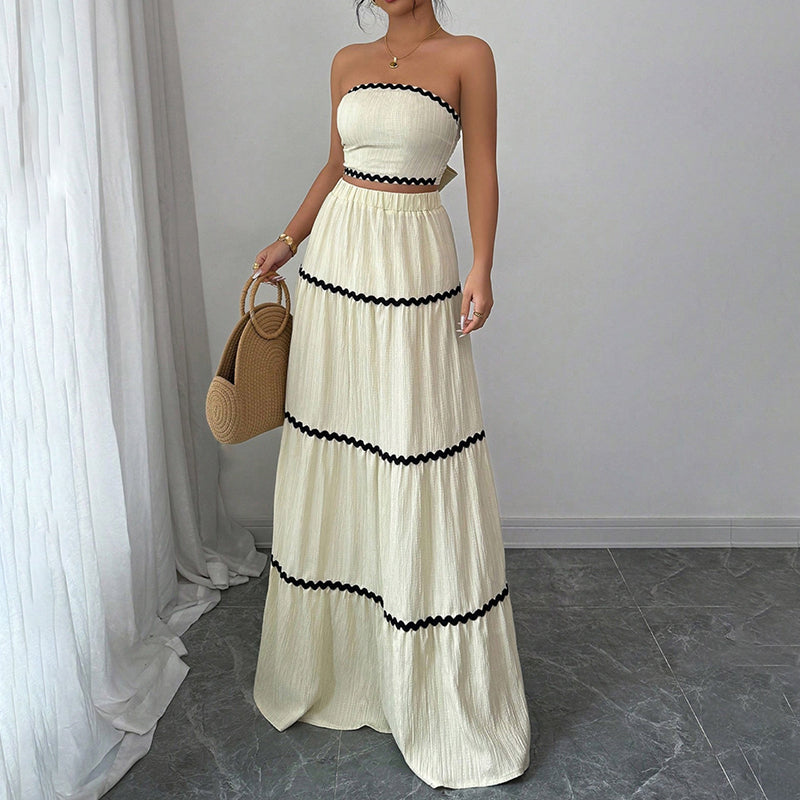 Strapless Tube Top & Flared Ruffle Skirt Set - 2-Piece