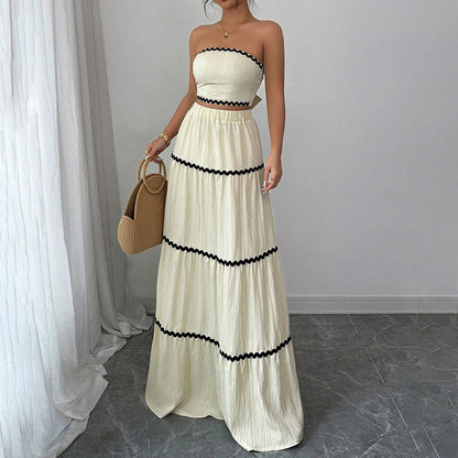 Strapless Tube Top & Flared Ruffle Skirt Set - 2-Piece