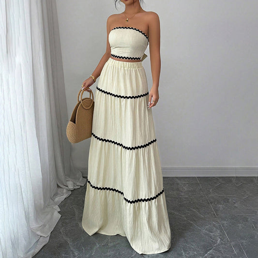 Strapless Tube Top & Flared Ruffle Skirt Set - 2-Piece