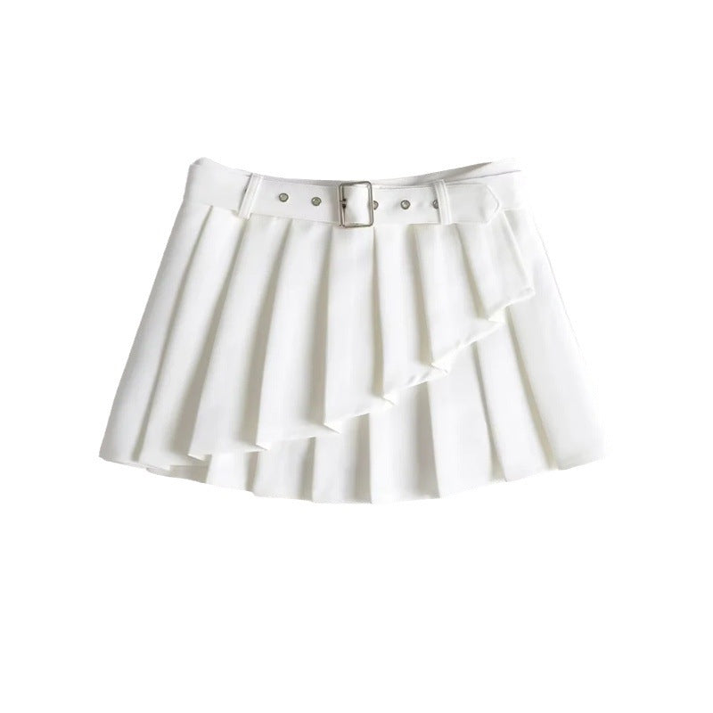 Pleated Micro Mini Skirt with Belt Detail