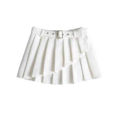 Pleated Micro Mini Skirt with Belt Detail
