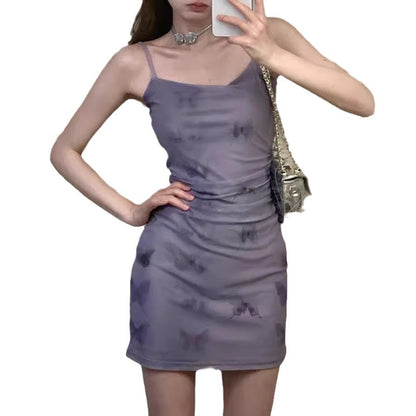 Purple Butterfly Floral Slip Dress