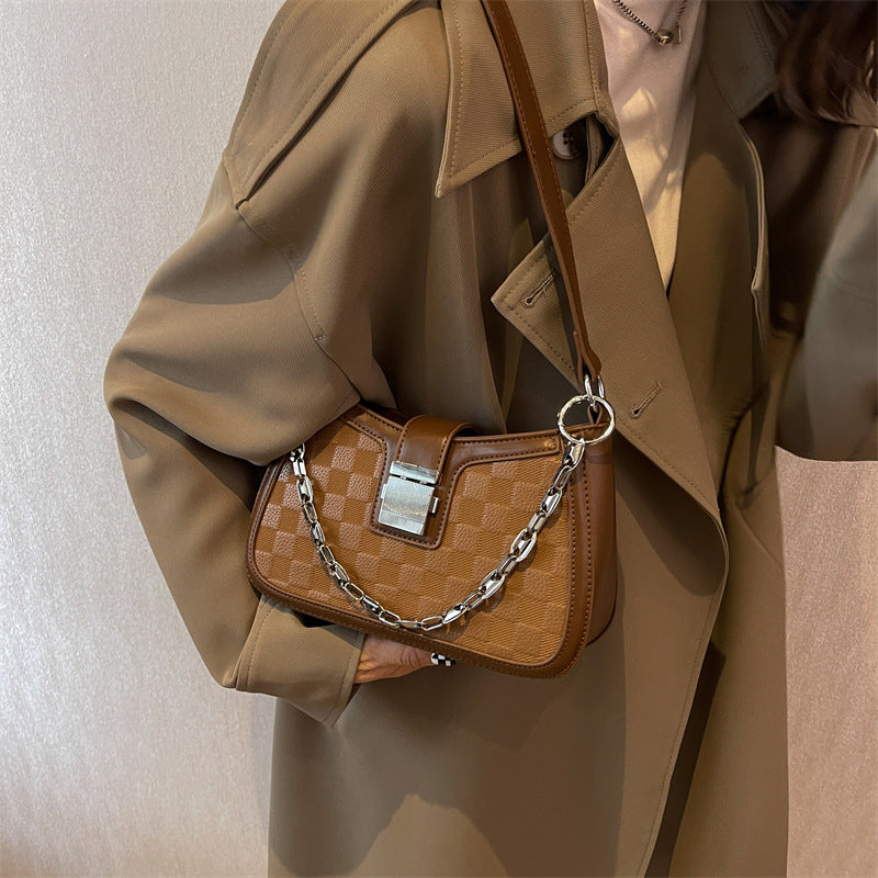 Grid Chain Shoulder Bag - Color Block
