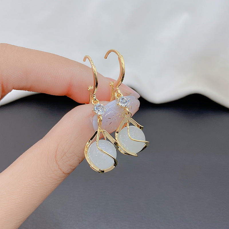 Opal Planet Hoop Dangle Earrings