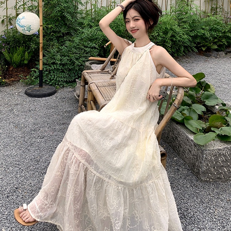 Halter Neck A-Line Midi Dress