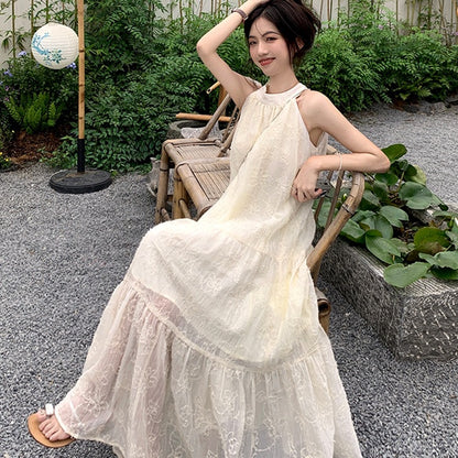 Halter Neck A-Line Midi Dress