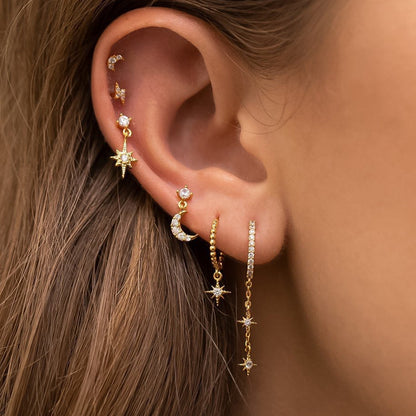 Celestial Chain Tassel, Zircon Stud, and Eardrop Earrings Set