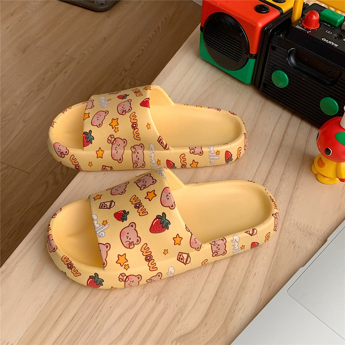 Cartoon Animal Print Slippers - Thick Sole