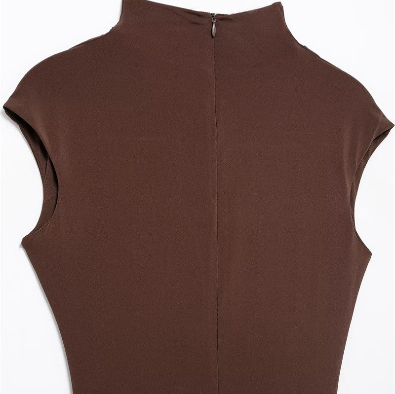 Pleated Asymmetric Maxi Dress - Sleeveless