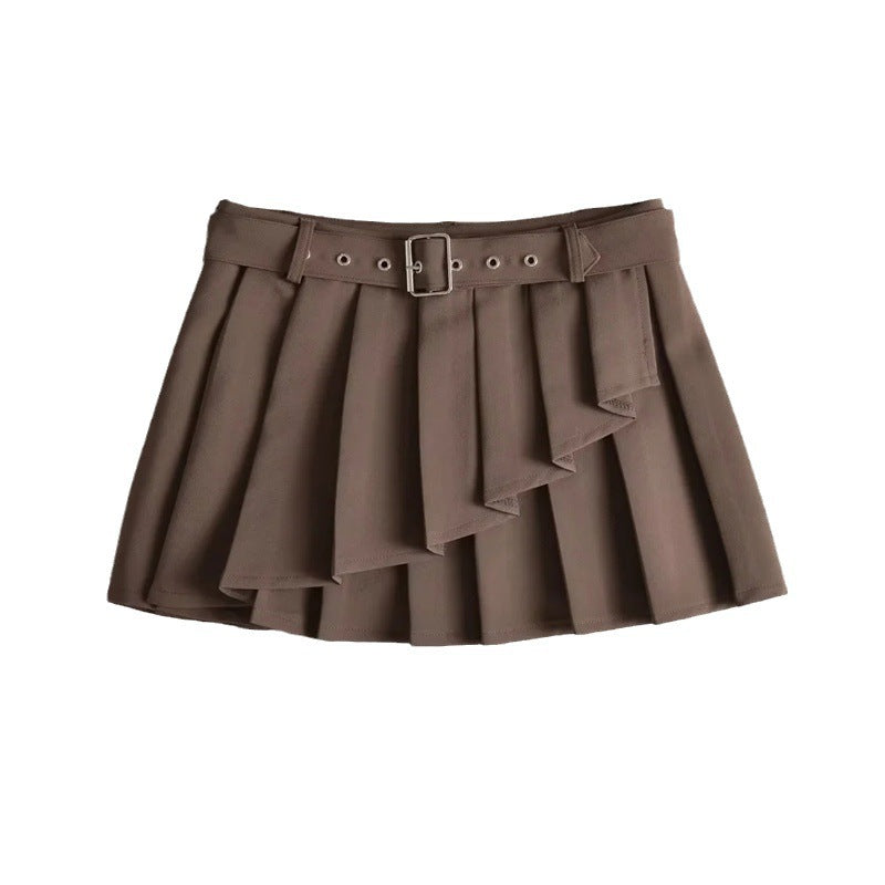 Pleated Micro Mini Skirt with Belt Detail