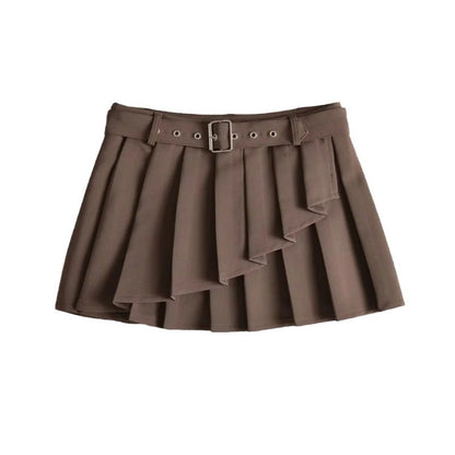 Pleated Micro Mini Skirt with Belt Detail