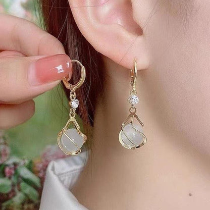 Opal Planet Hoop Dangle Earrings