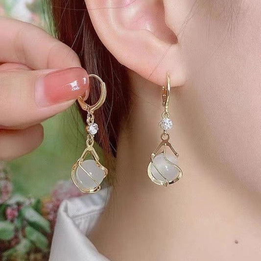 Opal Planet Hoop Dangle Earrings