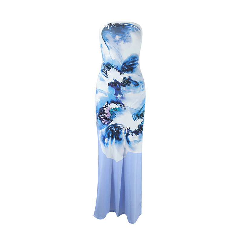 Floral Strapless Bodycon Maxi Dress