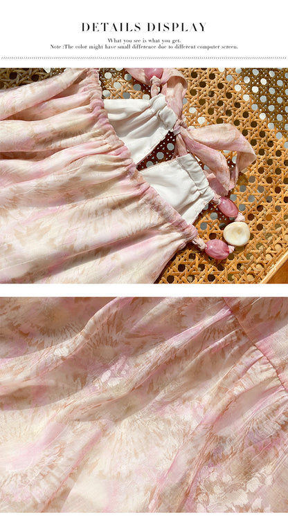Textured Chiffon Spaghetti Strap Dress - Light Pink