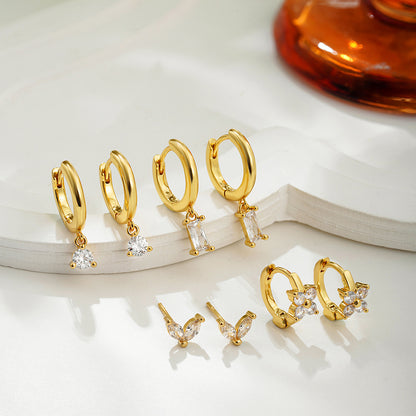 Copper Plating Zircon Geometric Square Four-piece Earrings